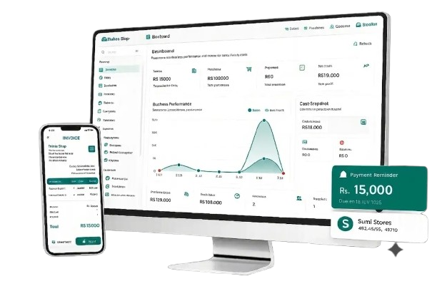 Finova POS dashboard used by shop owners for daily billing