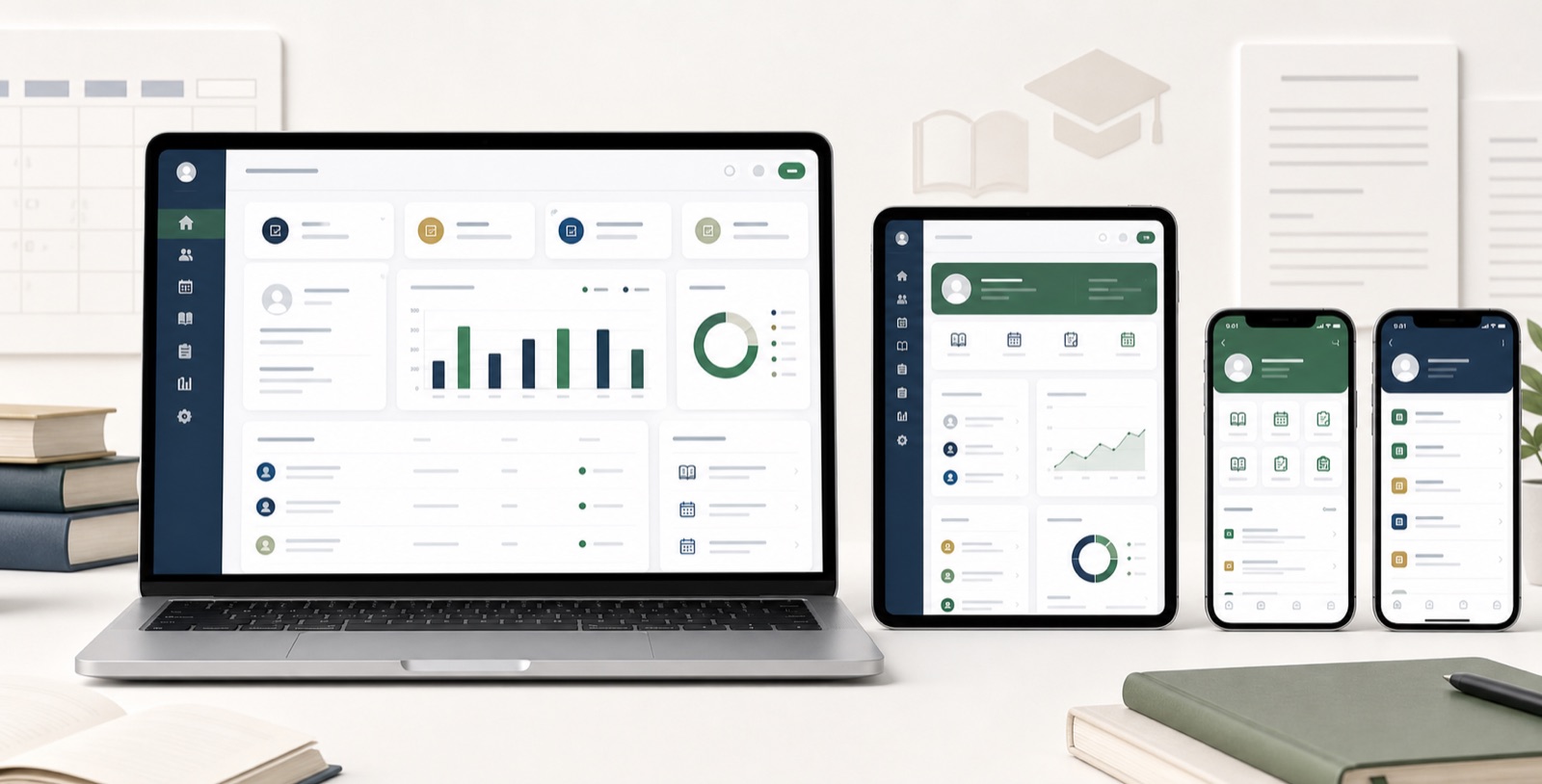 School and college management software dashboard with student and parent mobile applications