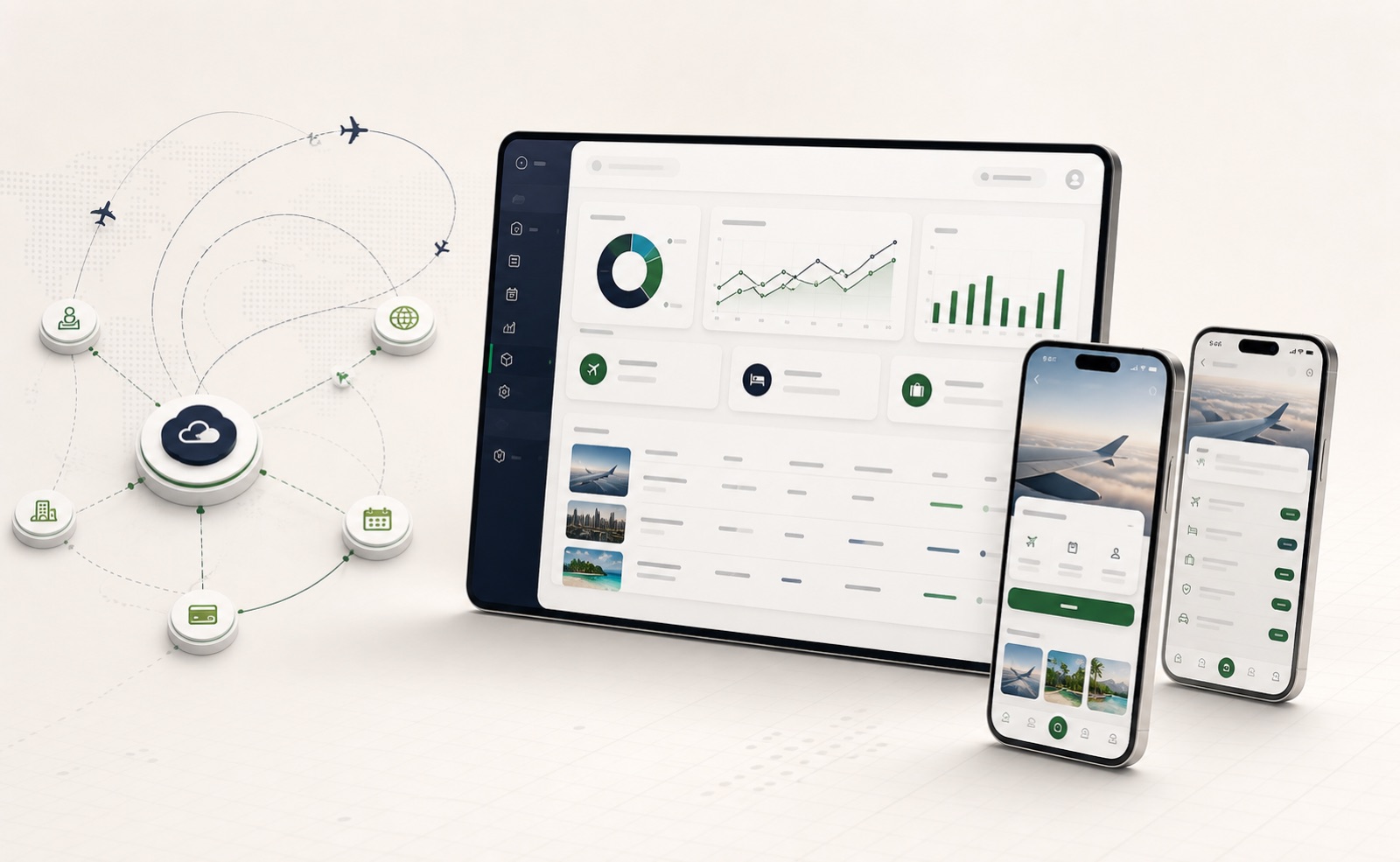 Finova Apps custom software development dashboard with mobile apps and travel API connections